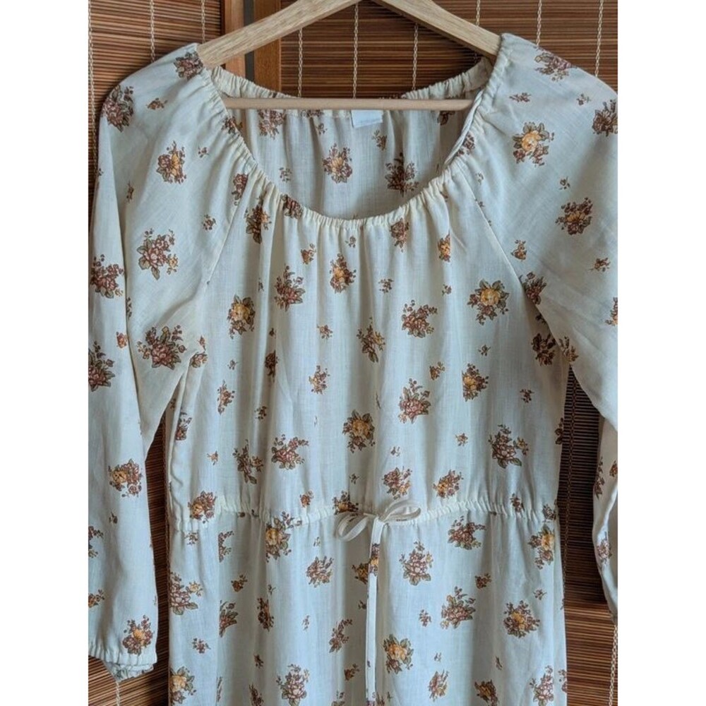 Vintage 70s Cottagecore Calico Floral Maxi Dress Off Shoulder Prairie Medium